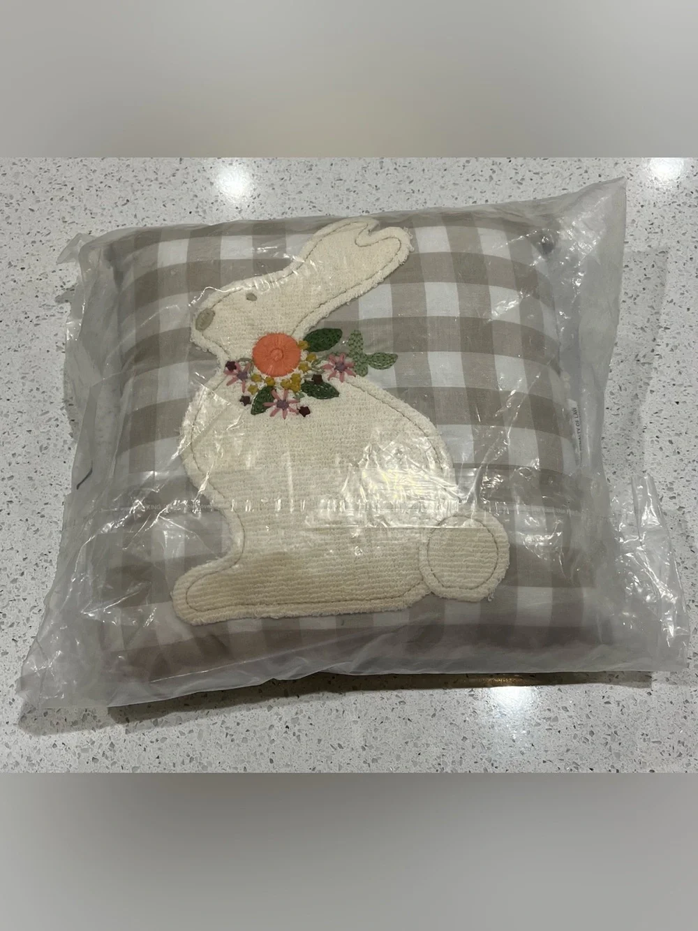 Glory Haus Bunny Pillow Tan & White Gingham Rabbit Appliqué NWT